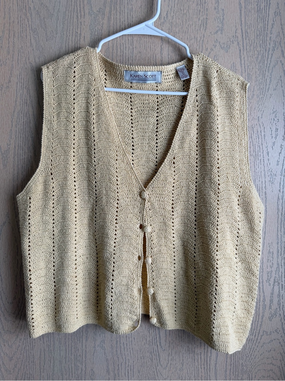 Karen Scott Cream Crochet V-Neck Button Sweater Vest